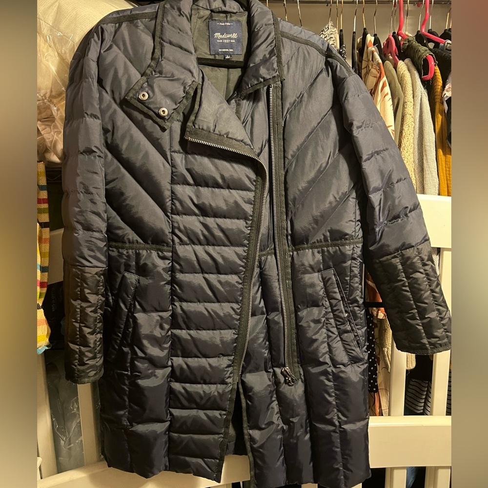 Navy and black down puffer coat